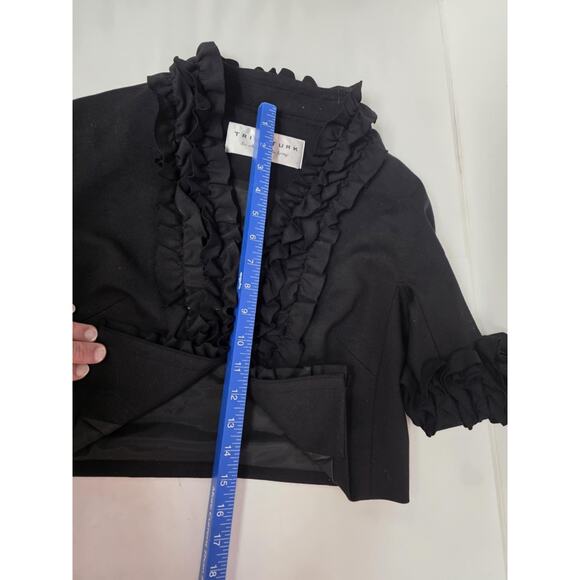 Trina Turk Womens Ruffled Trim Button Closure Light Jacket Black Size 2 - Picture 10 of 11